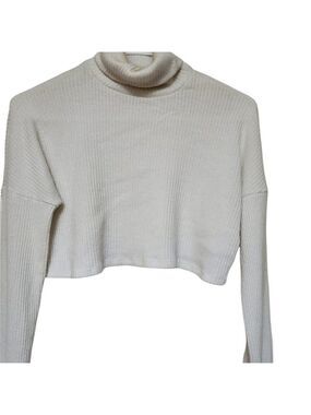 Publik Ivory Ribbed Cropped Turtleneck Sweater Small Y2K